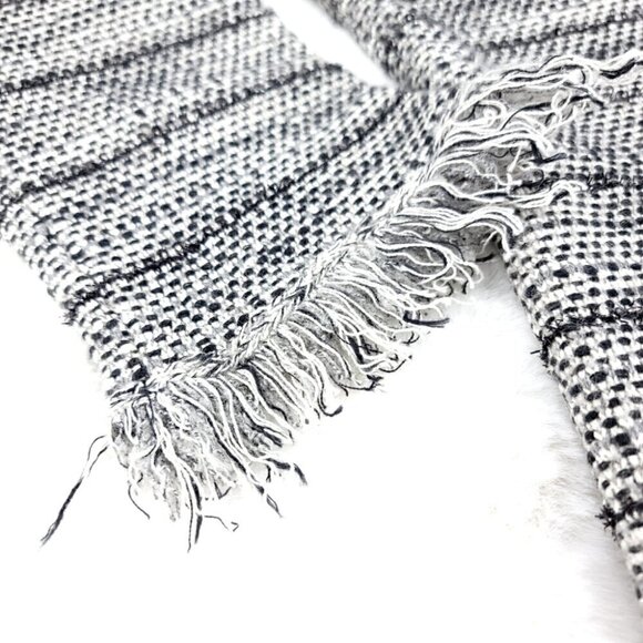 Chico's EUC Women's 0 Black White Laced Fringe Cardigan Cotton Blend Tweed - Picture 4 of 11